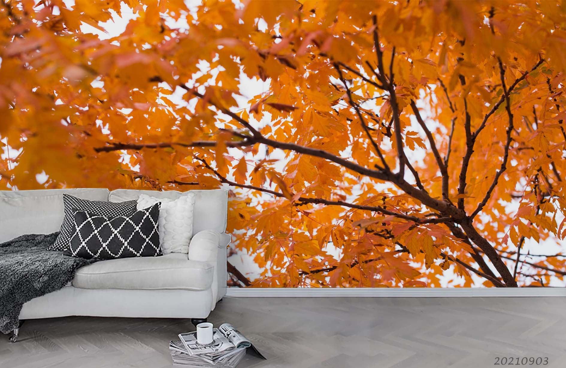 3D Autumn Maple Leaf Wall Mural Wallpaper LQH 305- Jess Art Decoration