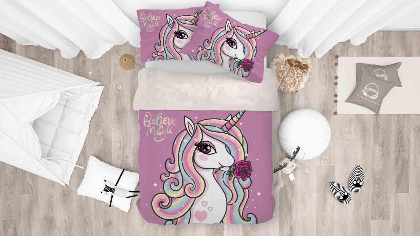 3D Purple Unicorn Quilt Cover Set Bedding Set Pillowcases 98- Jess Art Decoration