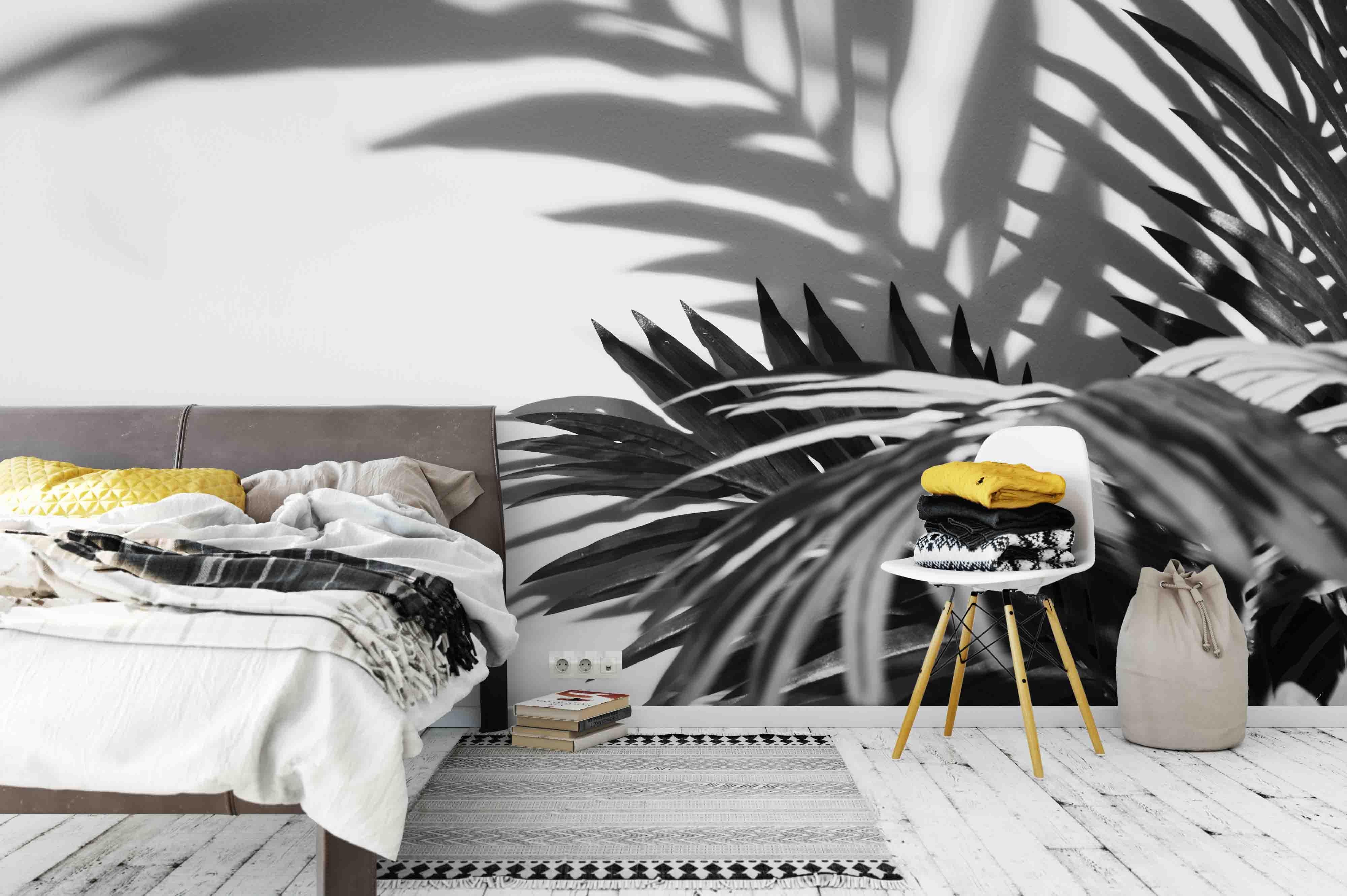 3D black white tropical plant leaves wall mural wallpaper 32- Jess Art Decoration