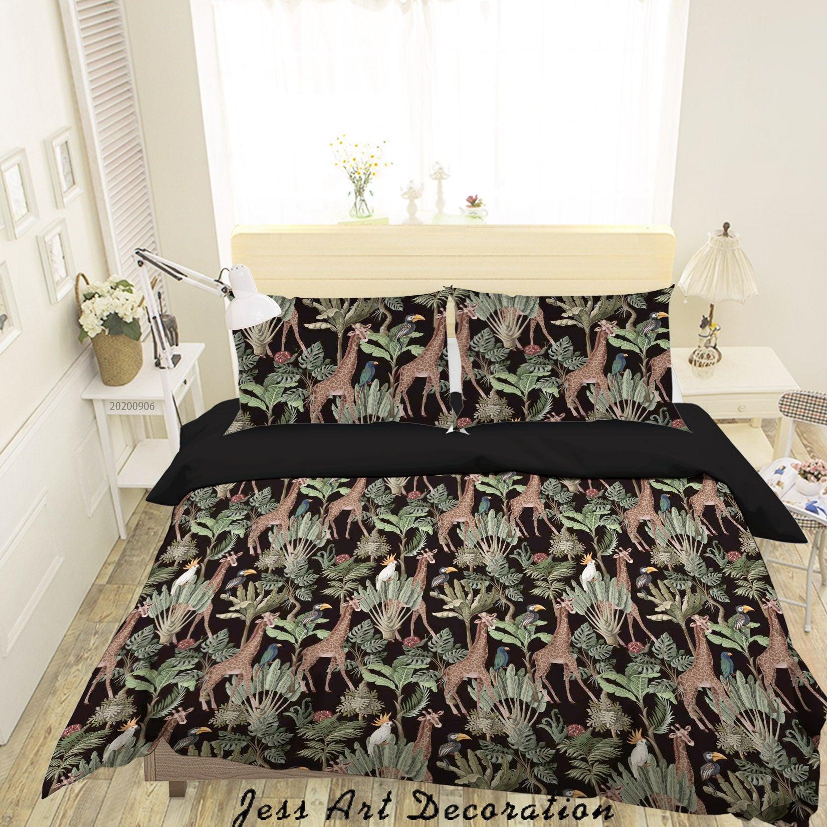 3D Vintage Leaves Giraffe Floral Pattern Quilt Cover Set Bedding Set Duvet Cover Pillowcases WJ 3658- Jess Art Decoration