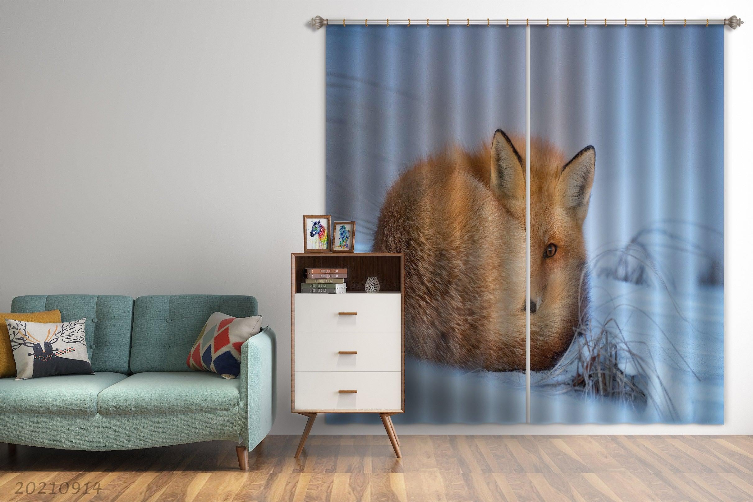 3D Snow Animal Fox Curtains and Drapes LQH 293- Jess Art Decoration
