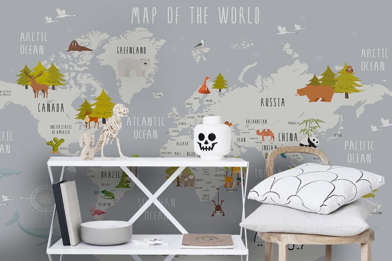 3D Grey World Map Wall Mural Wallpaper LQH 123- Jess Art Decoration