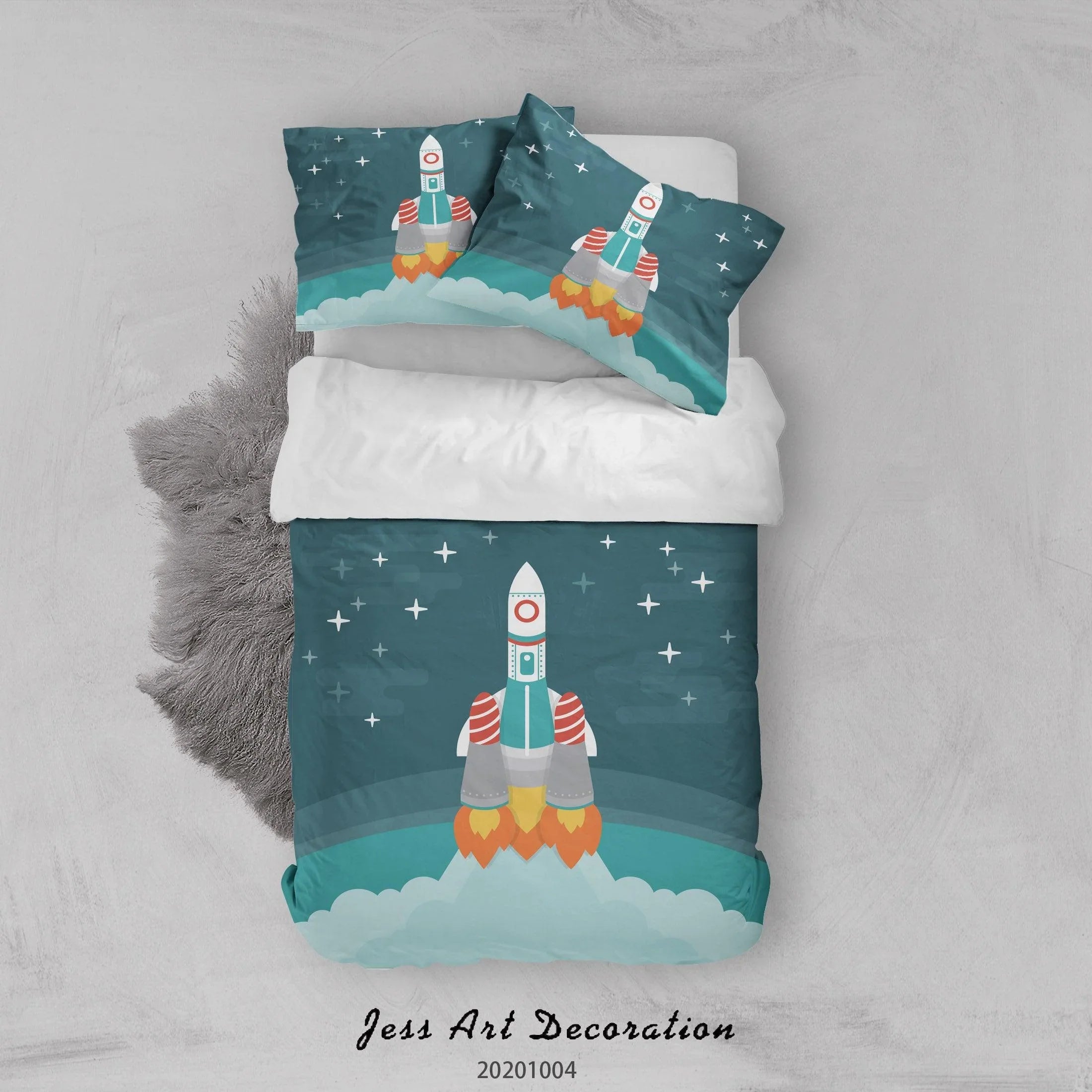 3D Planet Rocket Astronaut Spaceship Quilt Cover Set Bedding Set Duvet Cover Pillowcases WJ 9367- Jess Art Decoration