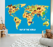 3D Blue Animals World Map Wall Mural Wallpaper 37- Jess Art Decoration