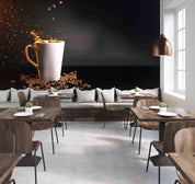 3D  Black Walls White Cup Splashed Coffee  Wall Mural Wallpaper SWW4- Jess Art Decoration