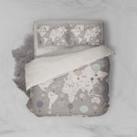 3D Gray World Map Hot Air Balloon Quilt Cover Set Bedding Set Pillowcases 35- Jess Art Decoration