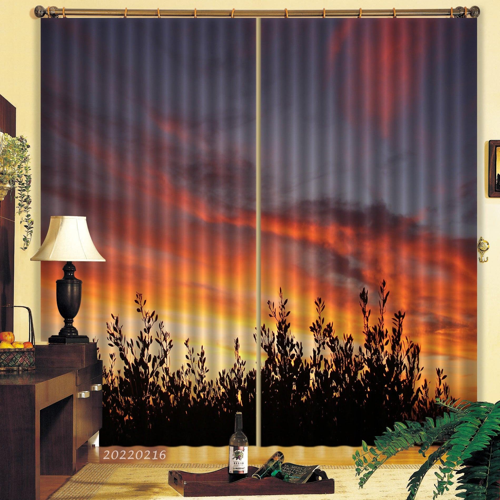 3D Woods Golden Red Sky Cloud Sunset Curtains and Drapes GD 2219- Jess Art Decoration