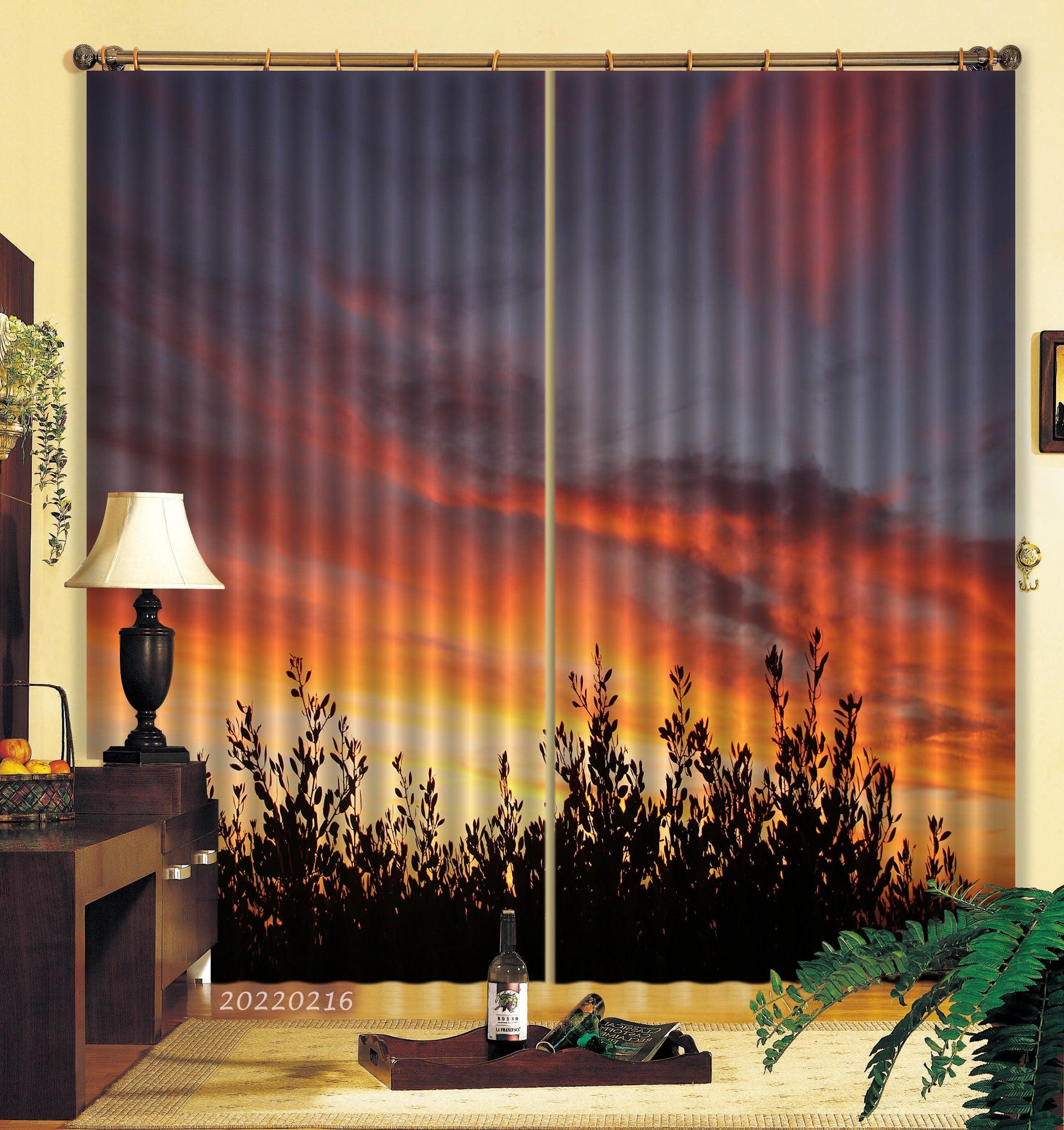 3D Woods Golden Red Sky Cloud Sunset Curtains and Drapes GD 2219- Jess Art Decoration
