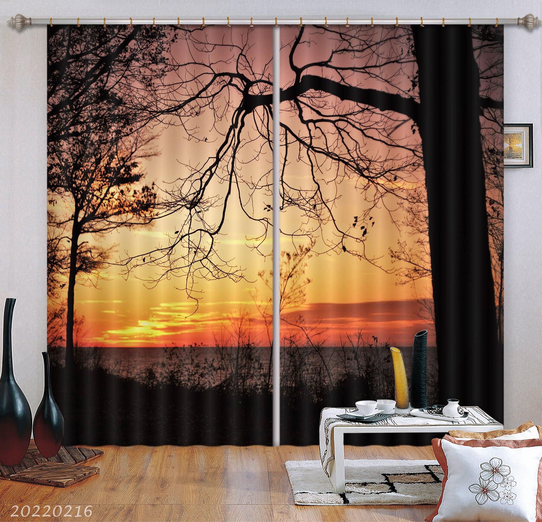 3D Golden Sky Cloud Big Tree Weed Curtains and Drapes GD 2072- Jess Art Decoration