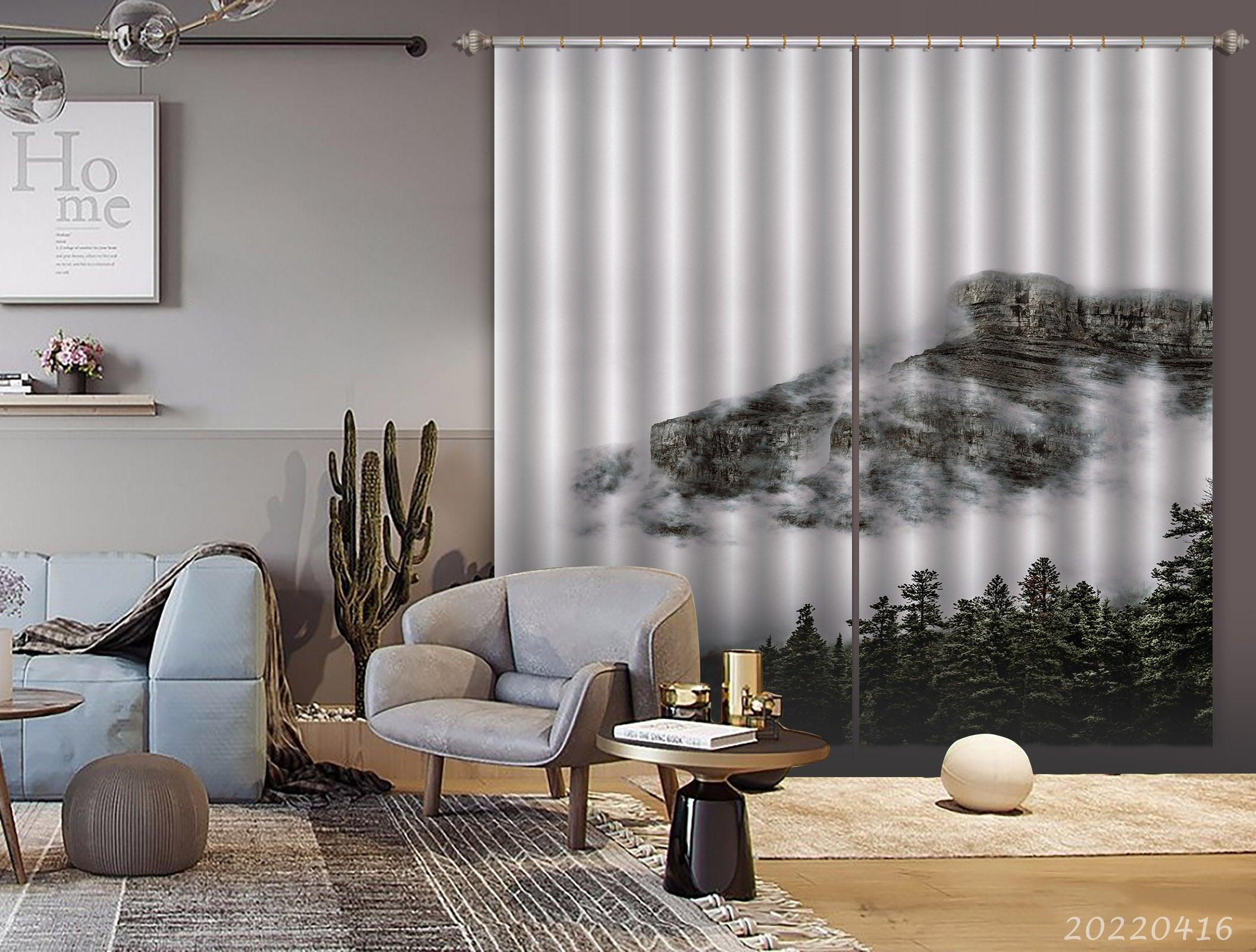 3D Landscape Mountain Rock Cloud Fog Woods Curtains and Drapes GD 4447- Jess Art Decoration