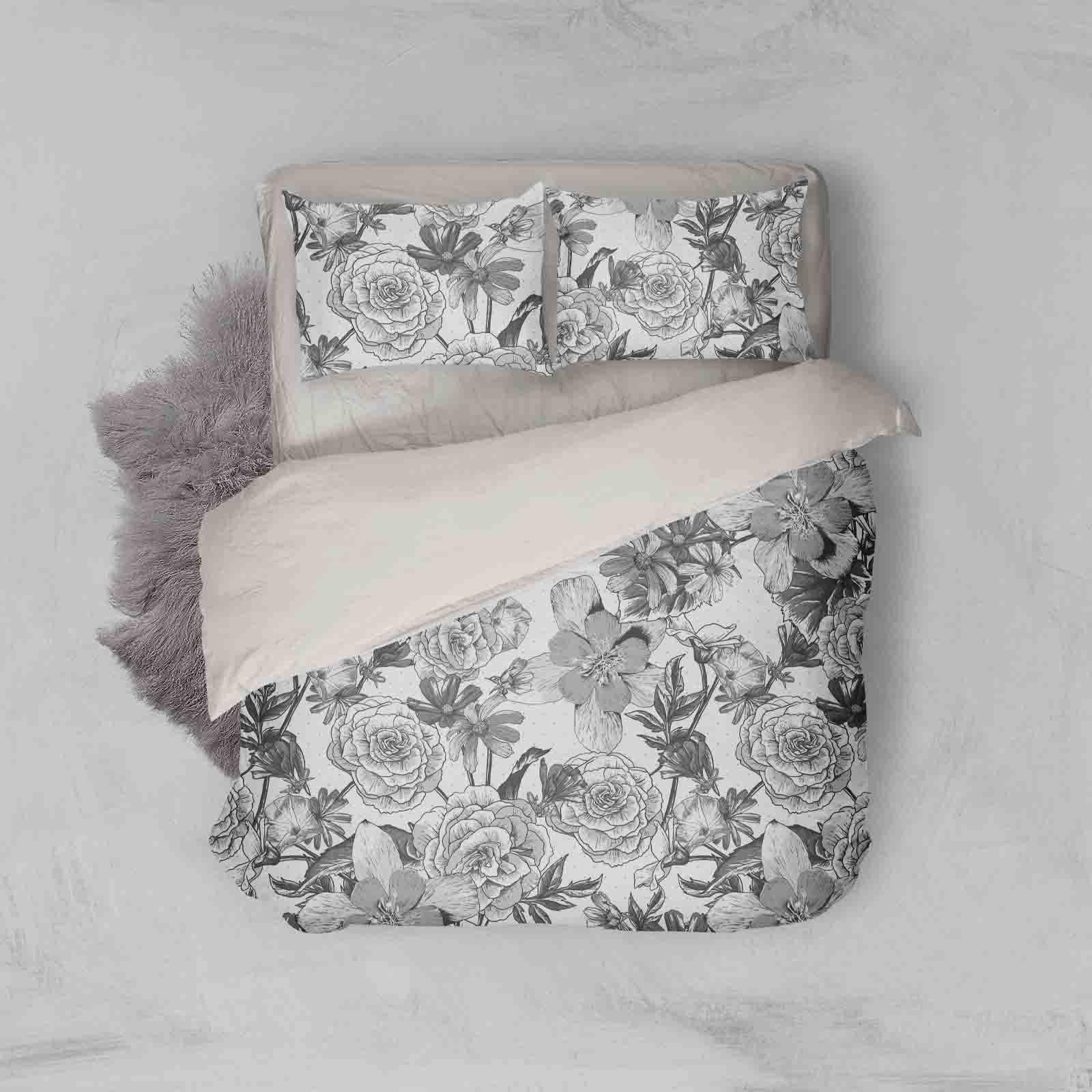 3D White Black Floral Quilt Cover Set Bedding Set Pillowcases 08- Jess Art Decoration