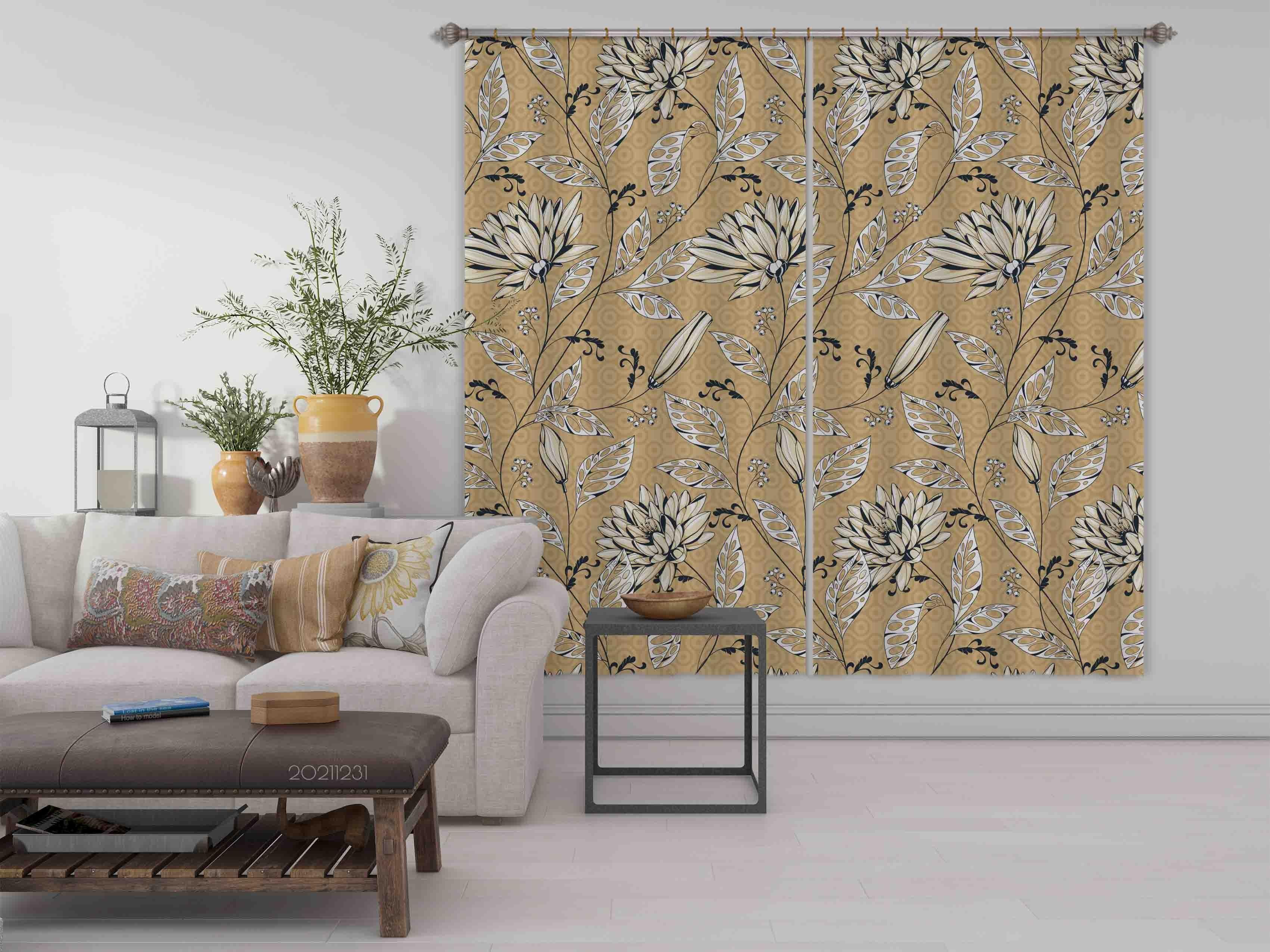 3D Vintage Plant Flower Leaf Curtains and Drapes GD 77- Jess Art Decoration