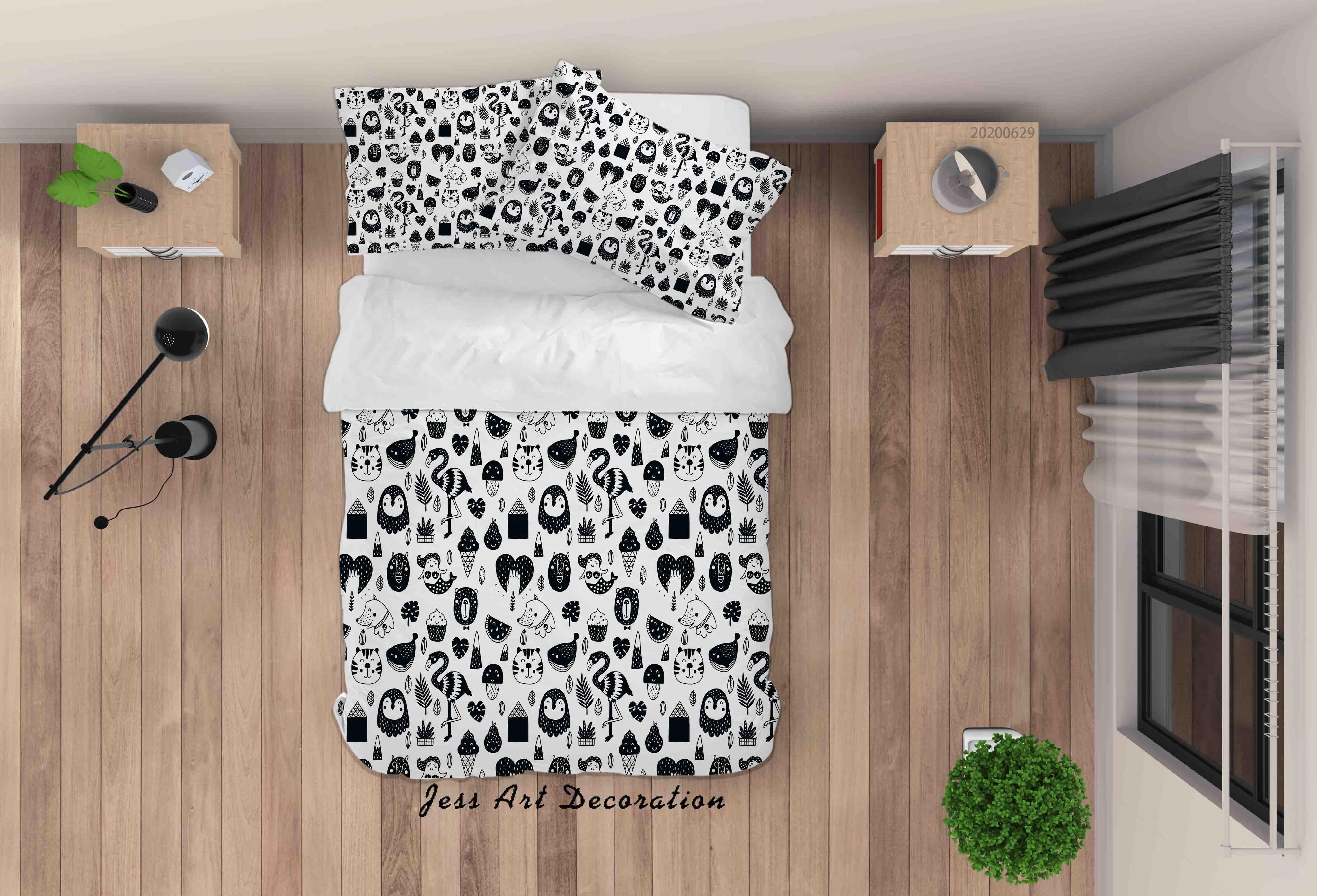 3D White Black Cartoon Animal Quilt Cover Set Bedding Set Duvet Cover Pillowcases SF89- Jess Art Decoration