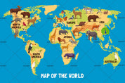 3D Blue World Animal Map Wall Mural Wallpaper LQH 87- Jess Art Decoration