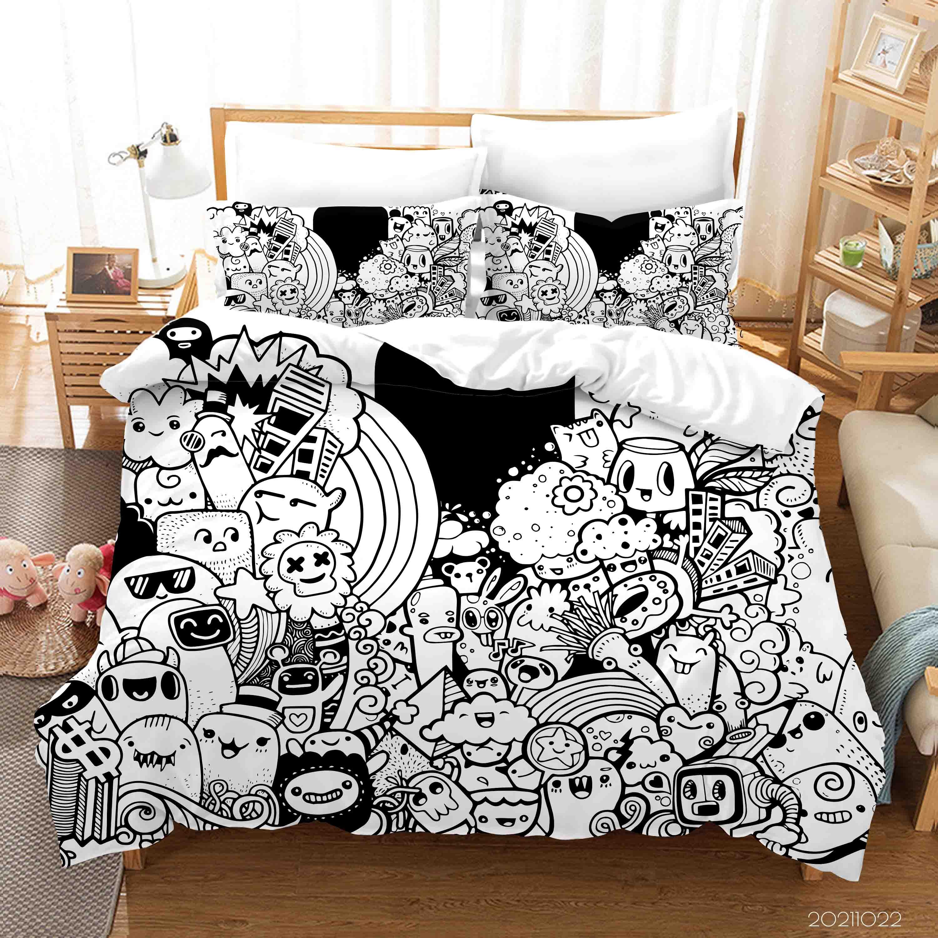 3D Abstract Gray Monster Graffiti Quilt Cover Set Bedding Set Duvet Cover Pillowcases 10- Jess Art Decoration