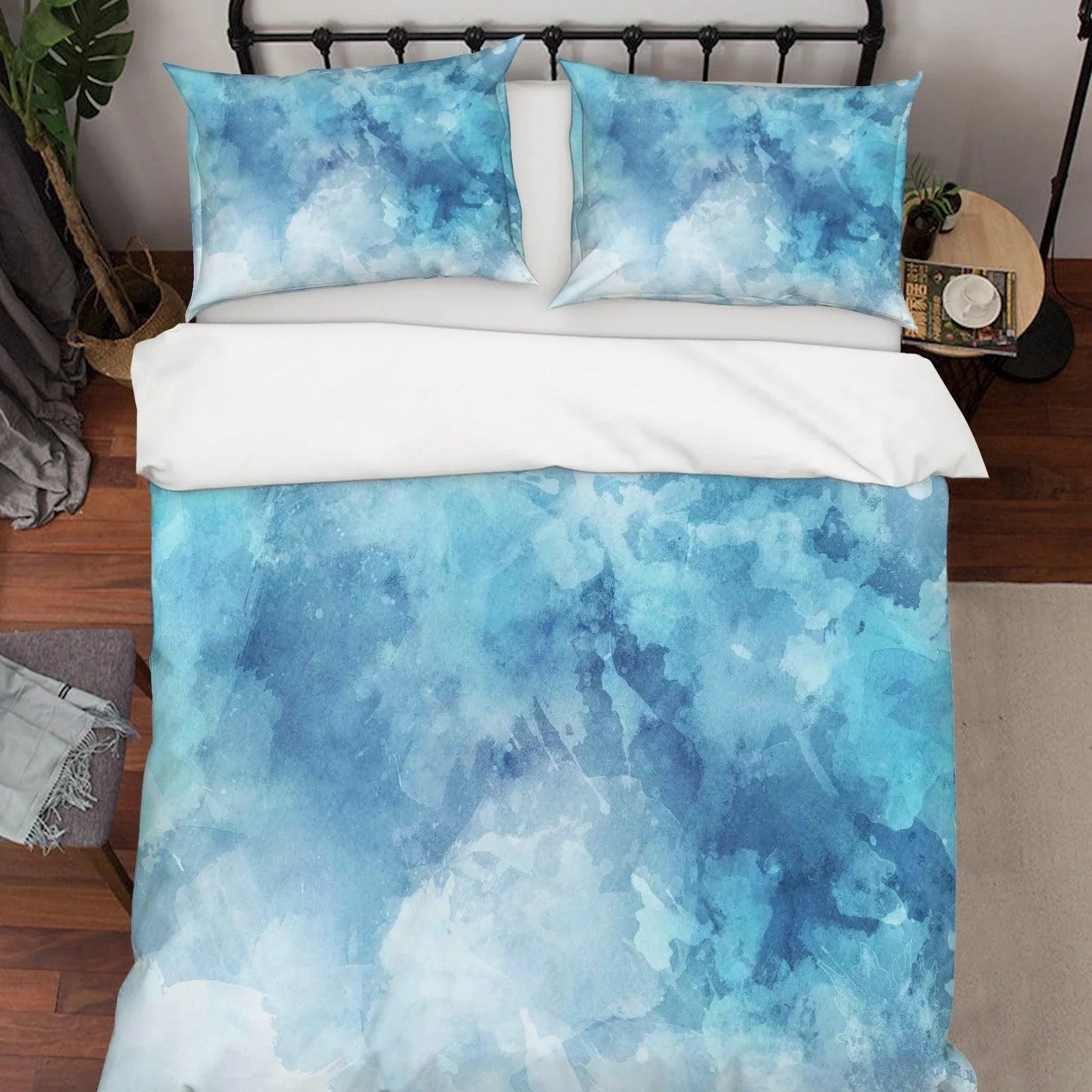3D Blue Watercolor Quilt Cover Set Bedding Set Pillowcases 11- Jess Art Decoration