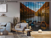 3D Autumn Golden Mountain Forest River Boat Curtains and Drapes GD 465- Jess Art Decoration