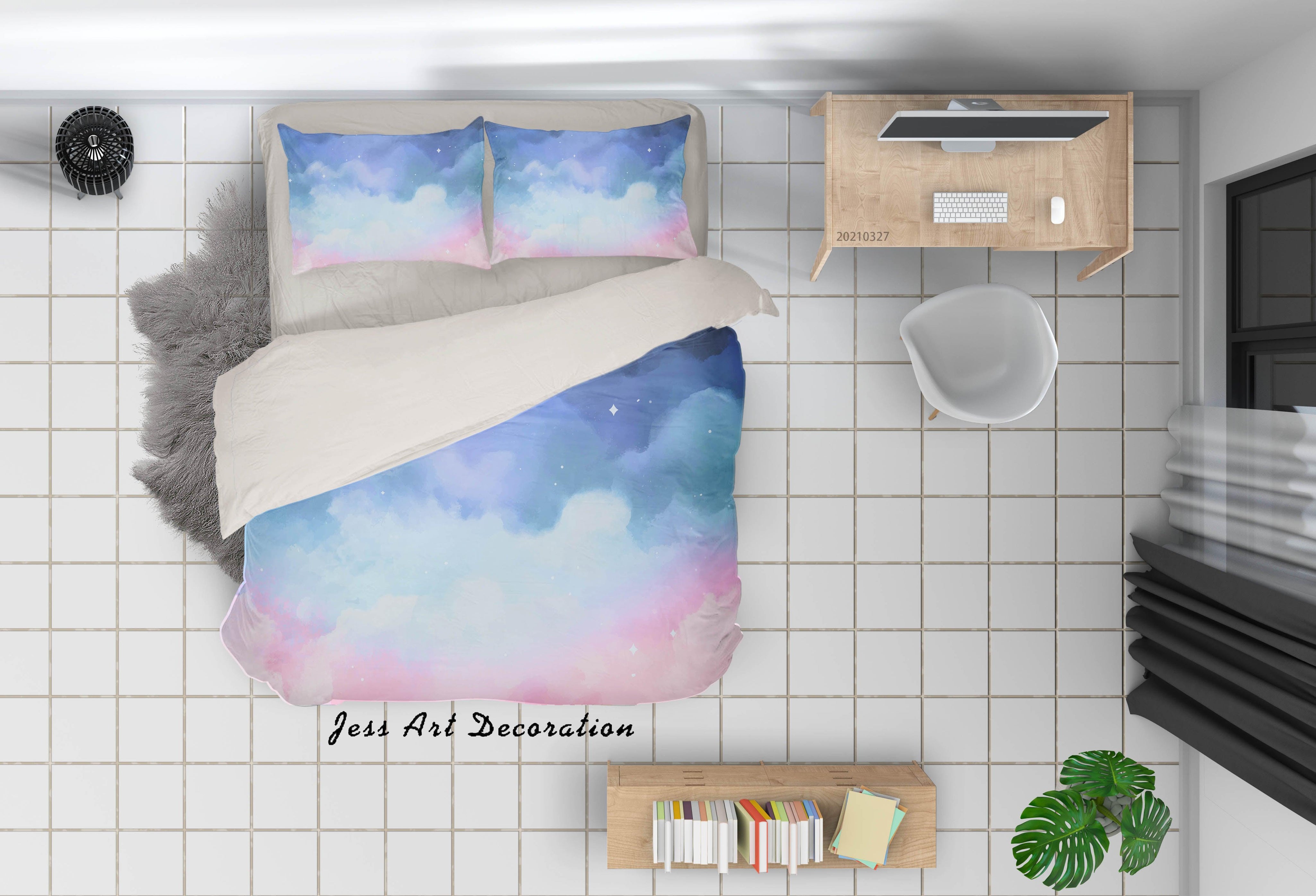 3D Watercolor Sky Cloud Quilt Cover Set Bedding Set Duvet Cover Pillowcases 52- Jess Art Decoration
