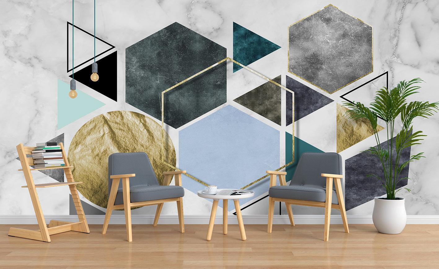 3D Hexagon Triangle Marble Wall Mural Wallpaper 49- Jess Art Decoration
