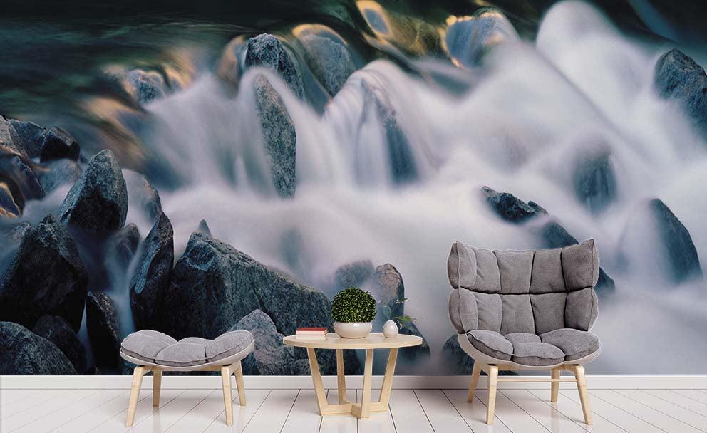 3D River Waterfall Stone Wall Mural Wallpaper LQH 213- Jess Art Decoration