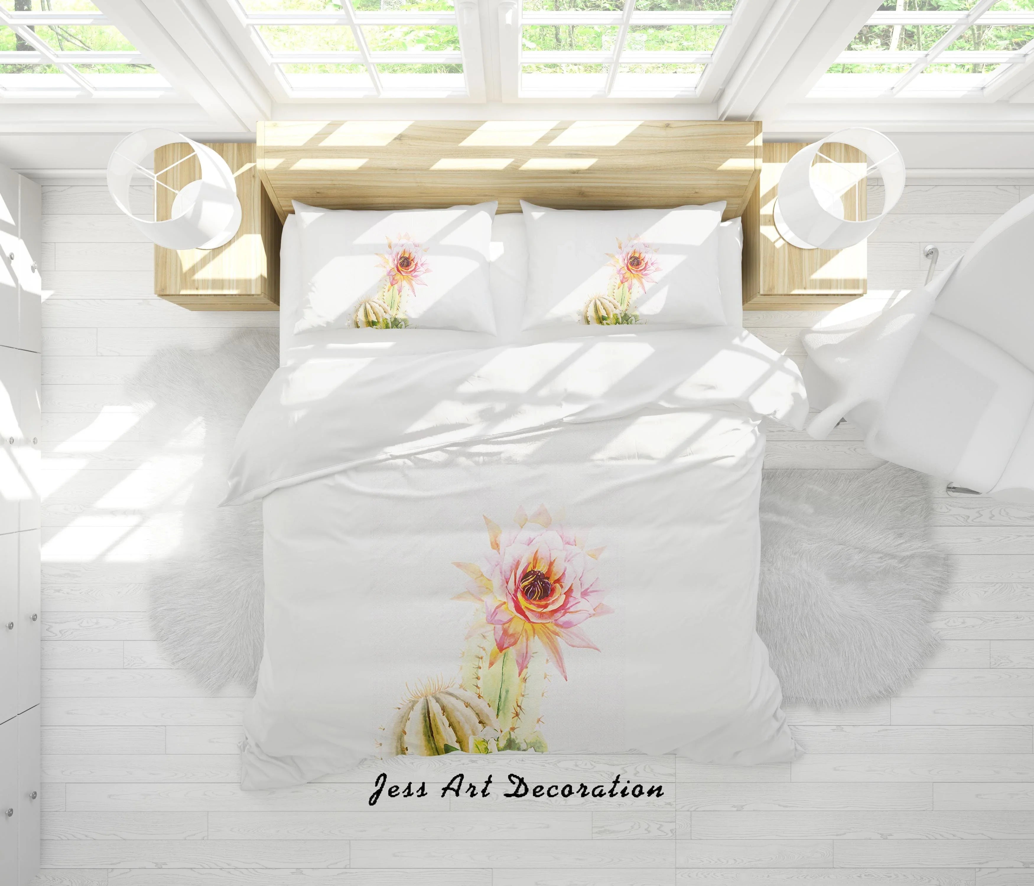 3D Hand Painted Flower Cactus Quilt Cover Set Bedding Set Duvet Cover Pillowcases A015 LQH- Jess Art Decoration