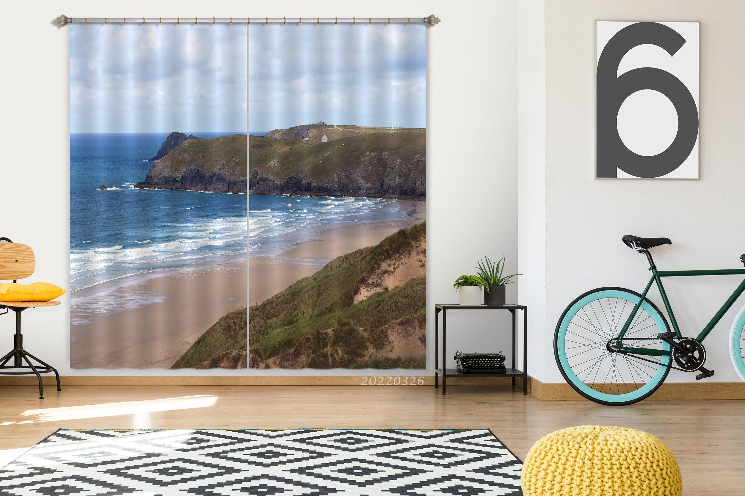 3D Skyline Sea Wave Beach Mountain Curtains and Drapes GD 3042- Jess Art Decoration