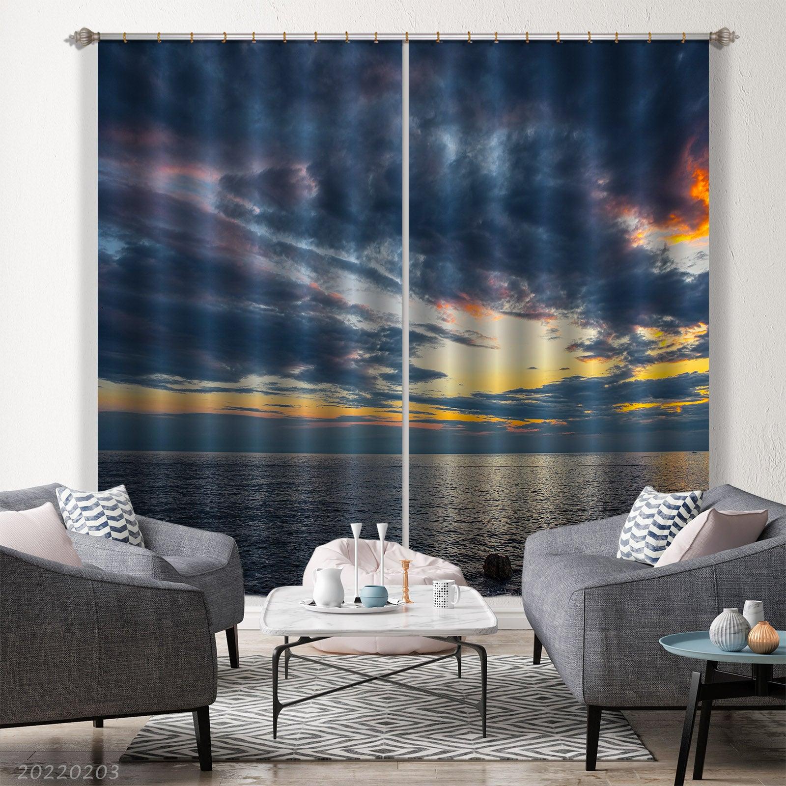 3D Sea Black Cloud Gold Sunlight Curtains and Drapes GD 1148- Jess Art Decoration