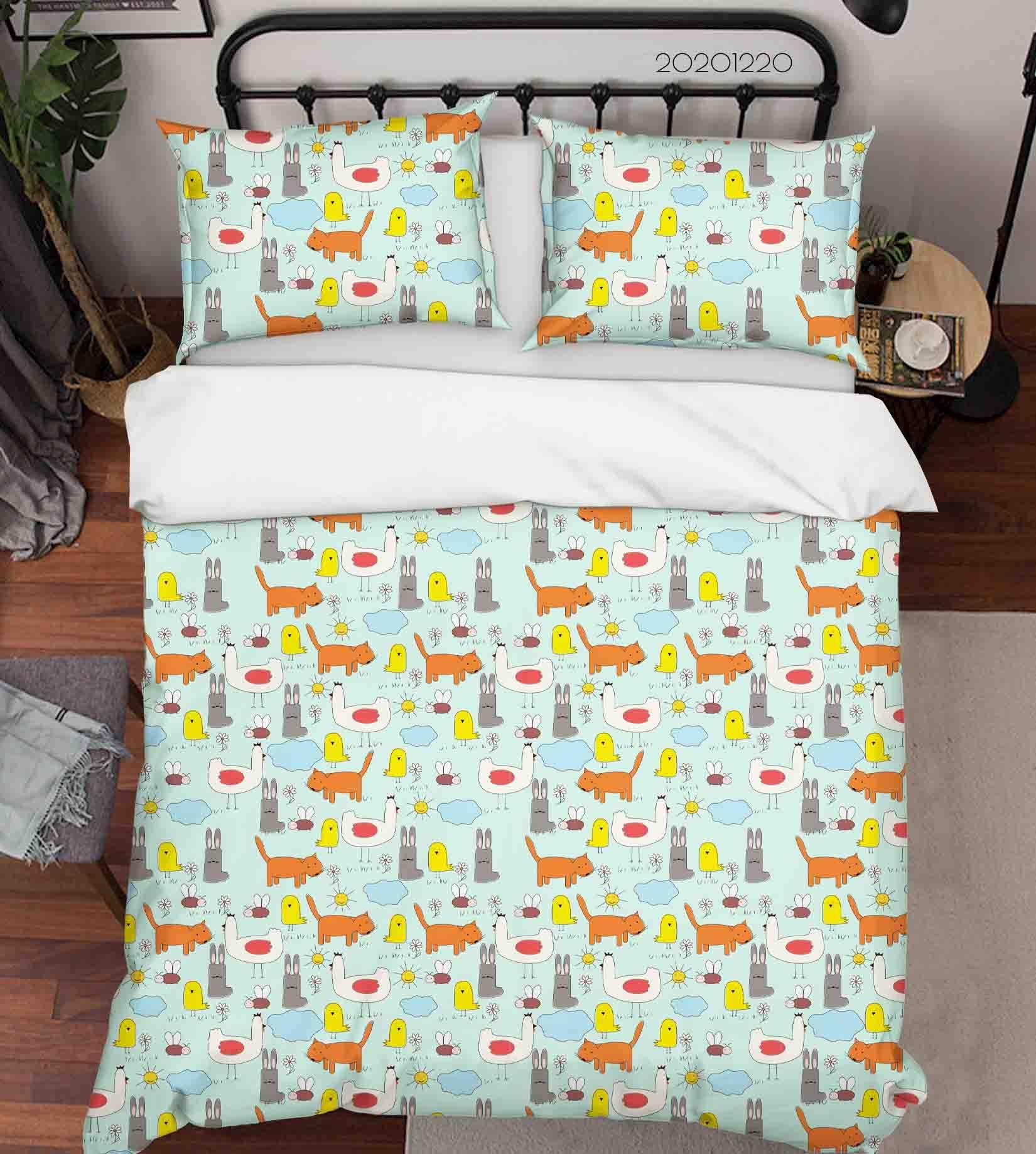 3D Hand Drawn Animal Color Sun Cloud Quilt Cover Set Bedding Set Duvet Cover Pillowcases 75- Jess Art Decoration