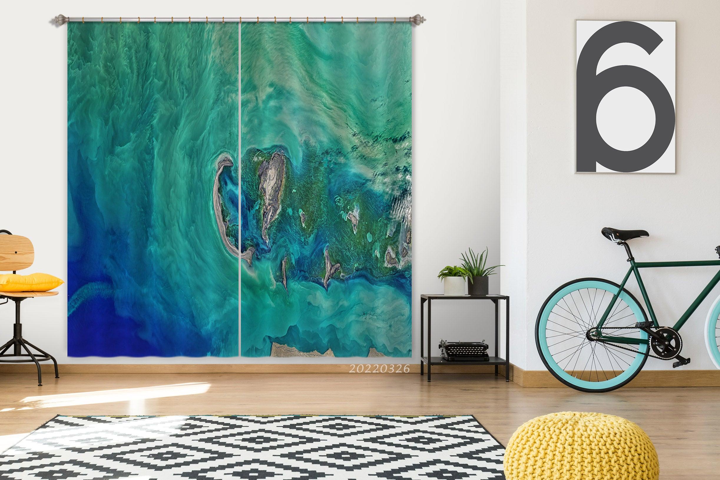3D Wave Underwater Life Island Curtains and Drapes GD 2940- Jess Art Decoration