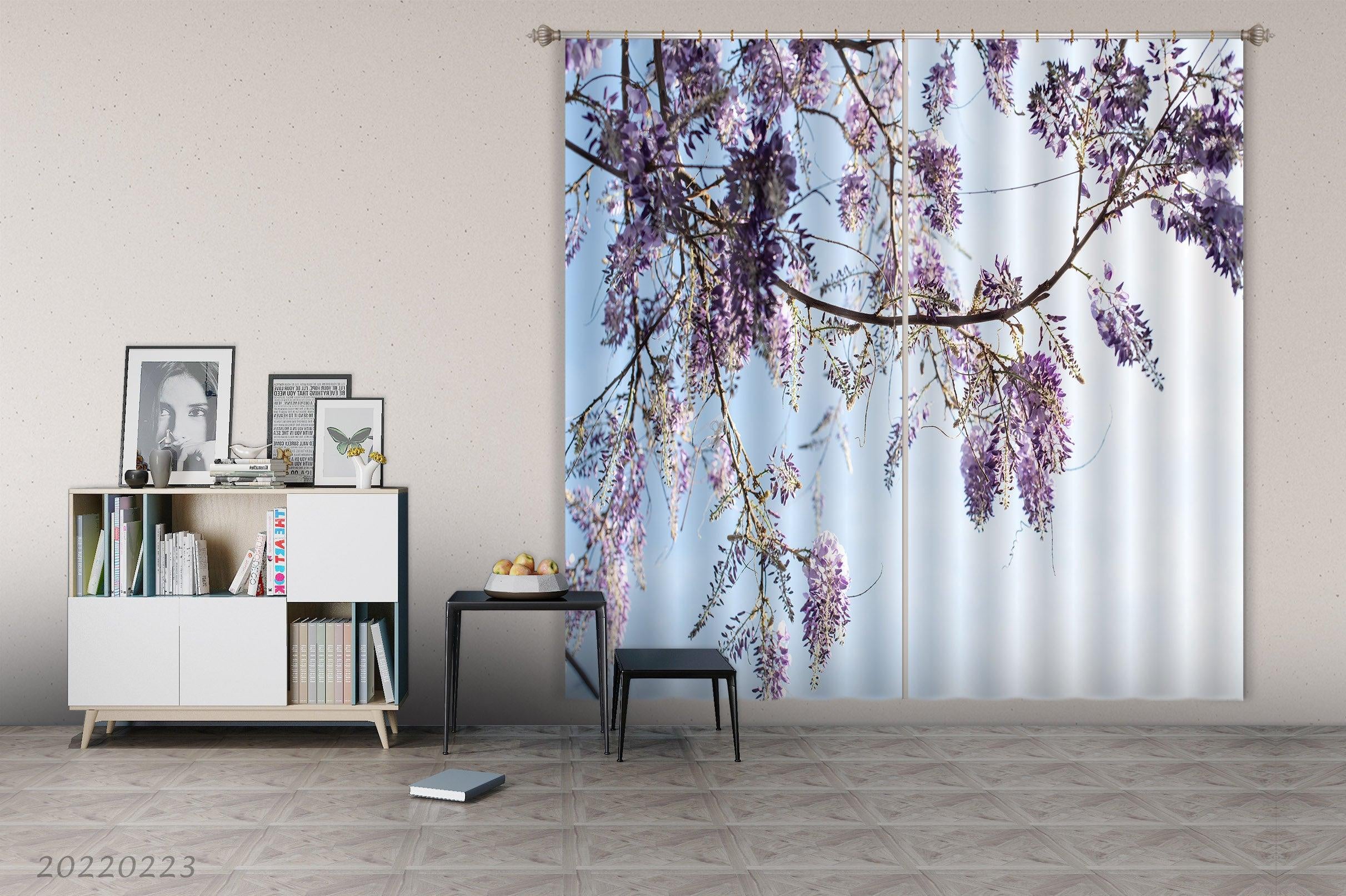 3D Spring Branch Purple Flower Curtains and Drapes GD 2503- Jess Art Decoration