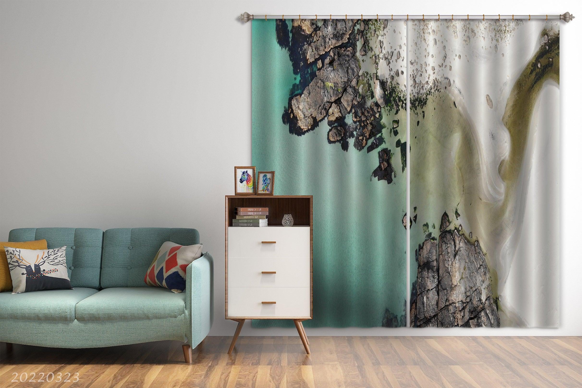 3D Aerial View Sea Reef Landscape Curtains and Drapes GD 2718- Jess Art Decoration