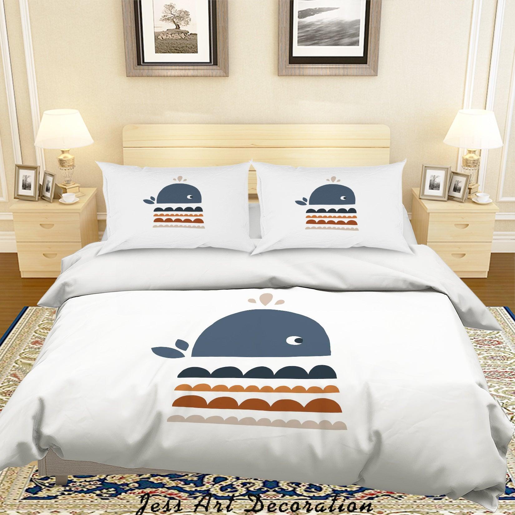 3D White Cartoon Whale Quilt Cover Set Bedding Set Duvet Cover Pillowcases SF75- Jess Art Decoration