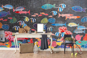 3D Watercolor Abstract Seabed Fish Wall Mural Wallpaper 216- Jess Art Decoration