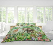 3D Green Jungle Animal Tiger Giraffe Elephant Leopard Quilt Cover Set Bedding Set Pillowcases 23- Jess Art Decoration
