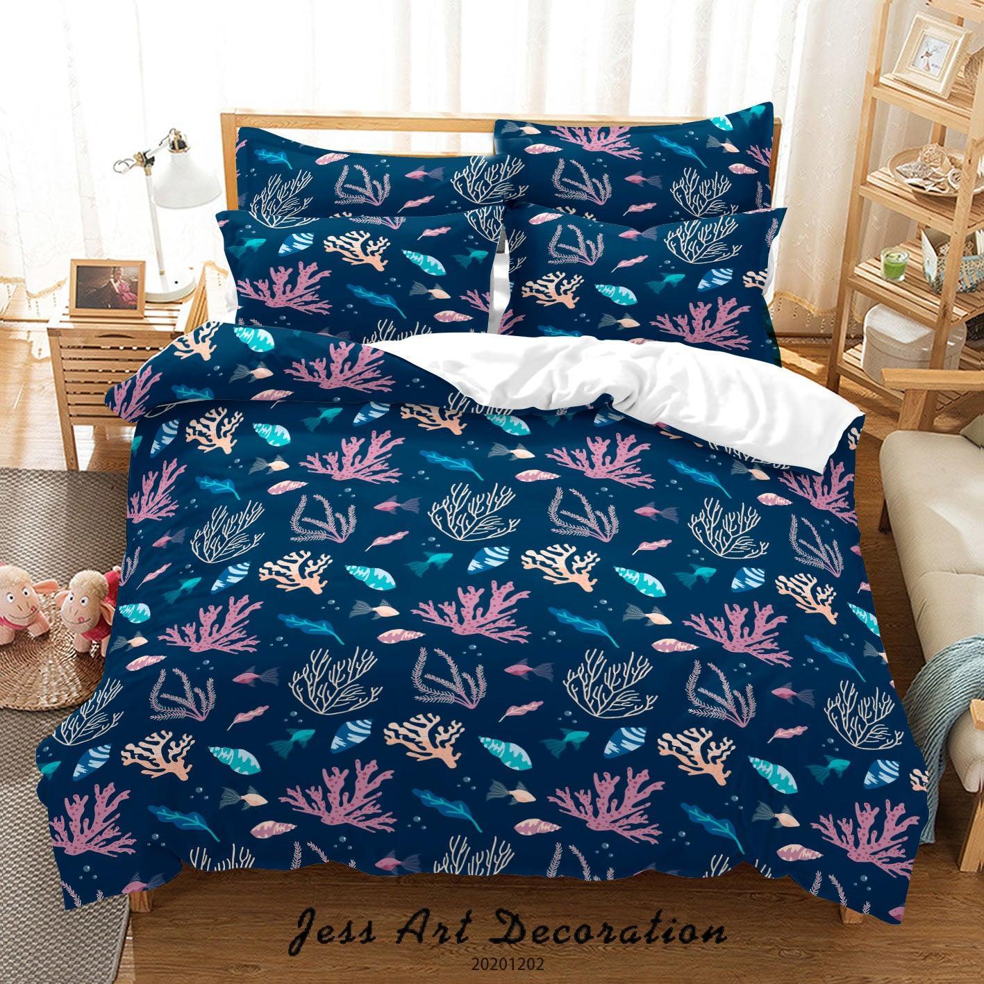 3D Hand Drawn Ocean Colorful Coral Fish Pattern Blue Quilt Cover Set Bedding Set Duvet Cover Pillowcases LXL- Jess Art Decoration