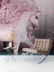 3D Noble Mysterious White Unicorn Pink Flower Wall Mural Wallpaper ZY D60- Jess Art Decoration