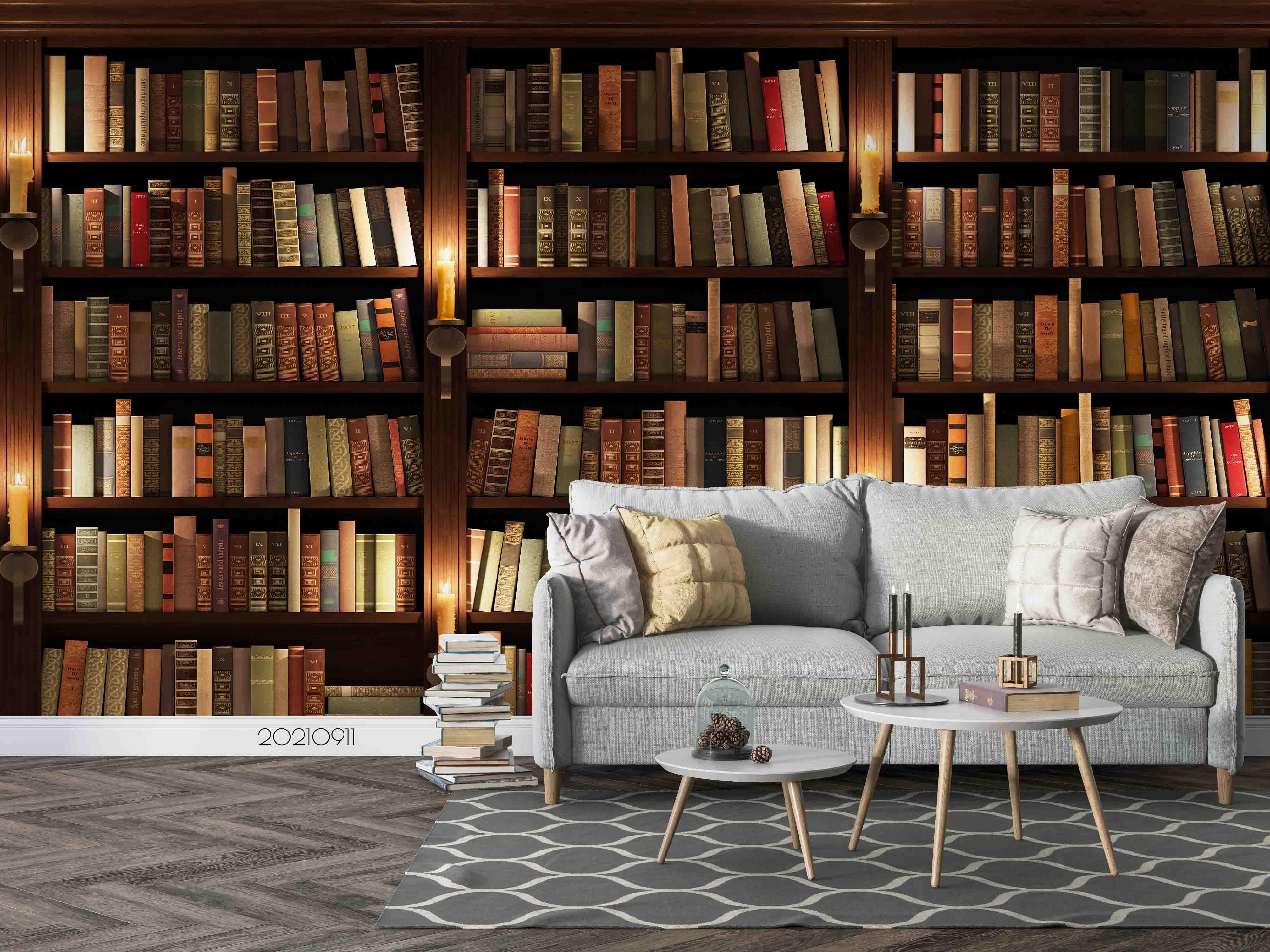 3D Library Bookshelf Wall Mural Wallpaper LQH 765- Jess Art Decoration
