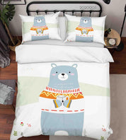 3D Cartoon Hand Drawn Sweater Blue Bear Animal Quilt Cover Set Bedding Set Duvet Cover Pillowcases LXL- Jess Art Decoration