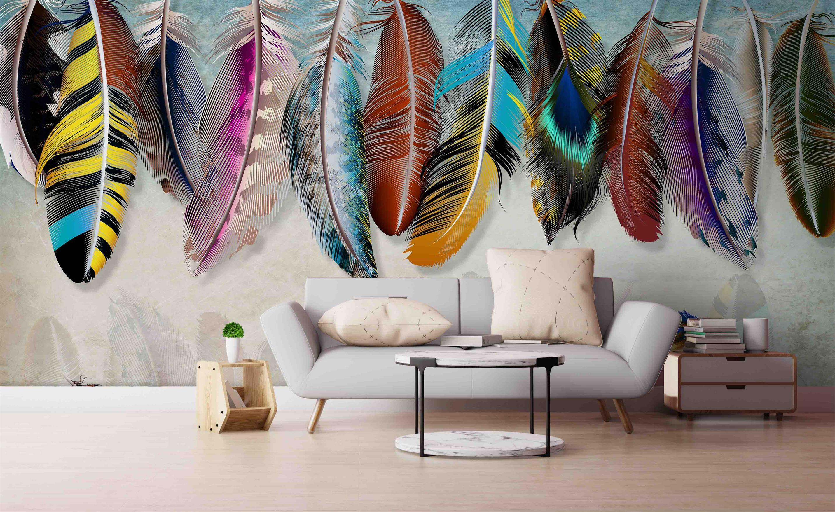 3D Retro Colorful Feathers Wall Mural Wallpaper 106- Jess Art Decoration