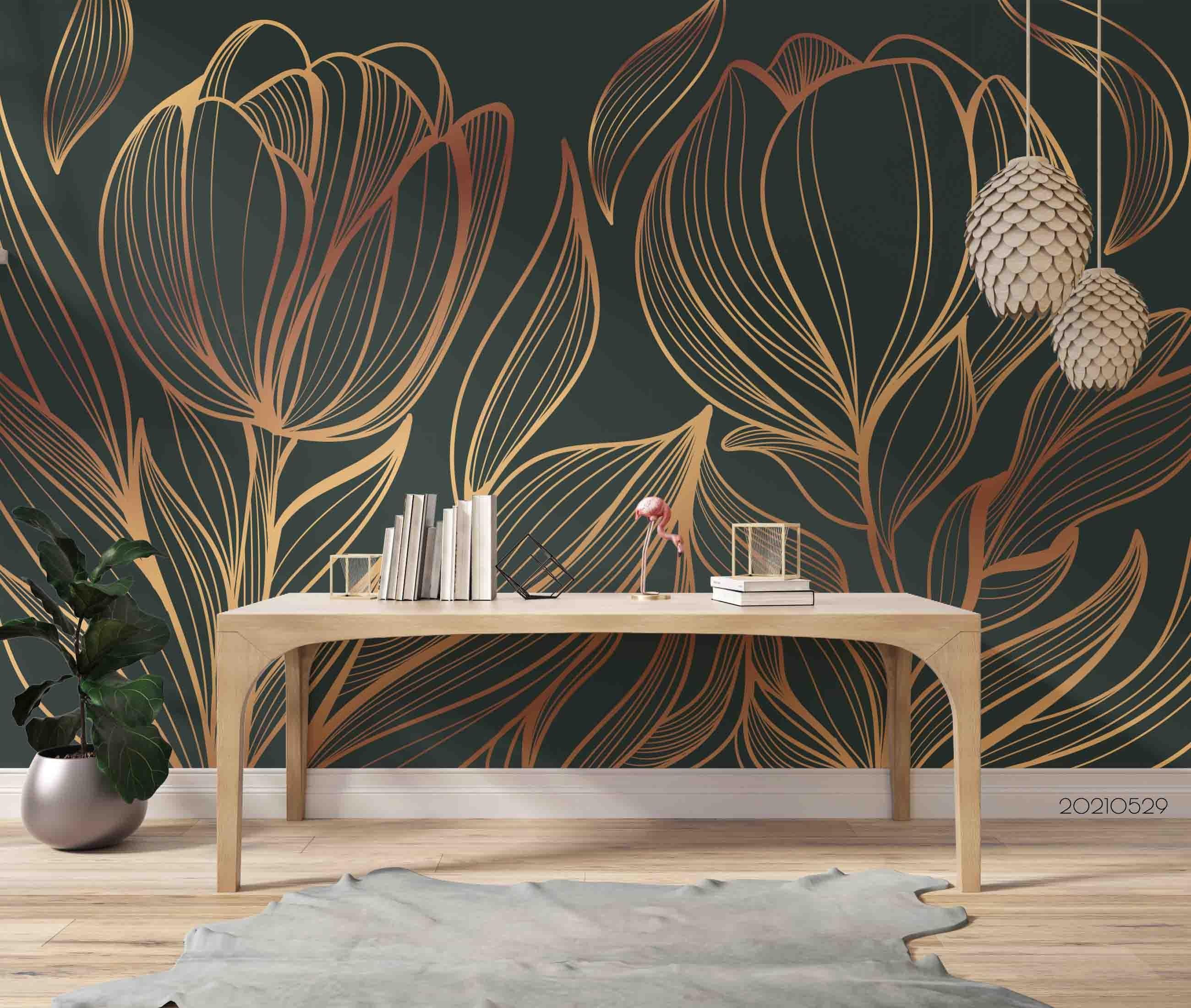 3D Gradient Golden Linear Backgroundr Wall Mural Wallpaper SWW520- Jess Art Decoration