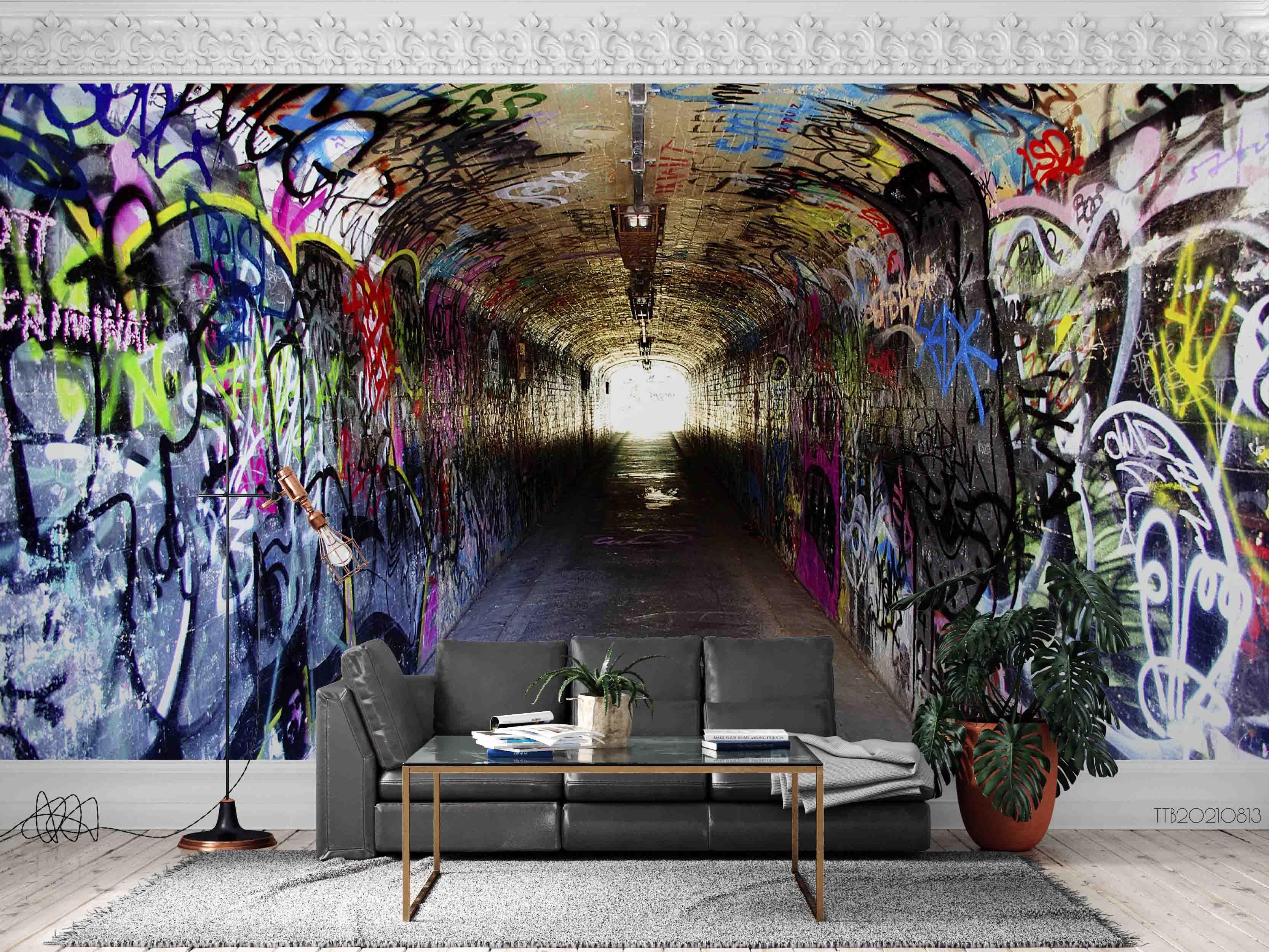 3D Tunnel Abstract Graffiti World Wall Mural Wallpaper 5104- Jess Art Decoration