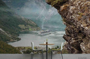 3D Cliff River Mountain Foggy Houseboat Wall  Mural Wallpaper SWW331- Jess Art Decoration