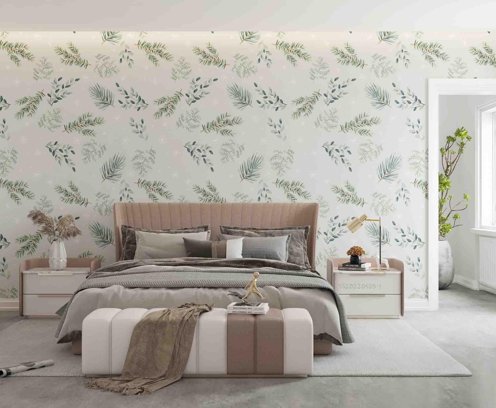 3D Watercolor Pine Branch Leaf Green Wall Mural Wallpaper GD 4737- Jess Art Decoration