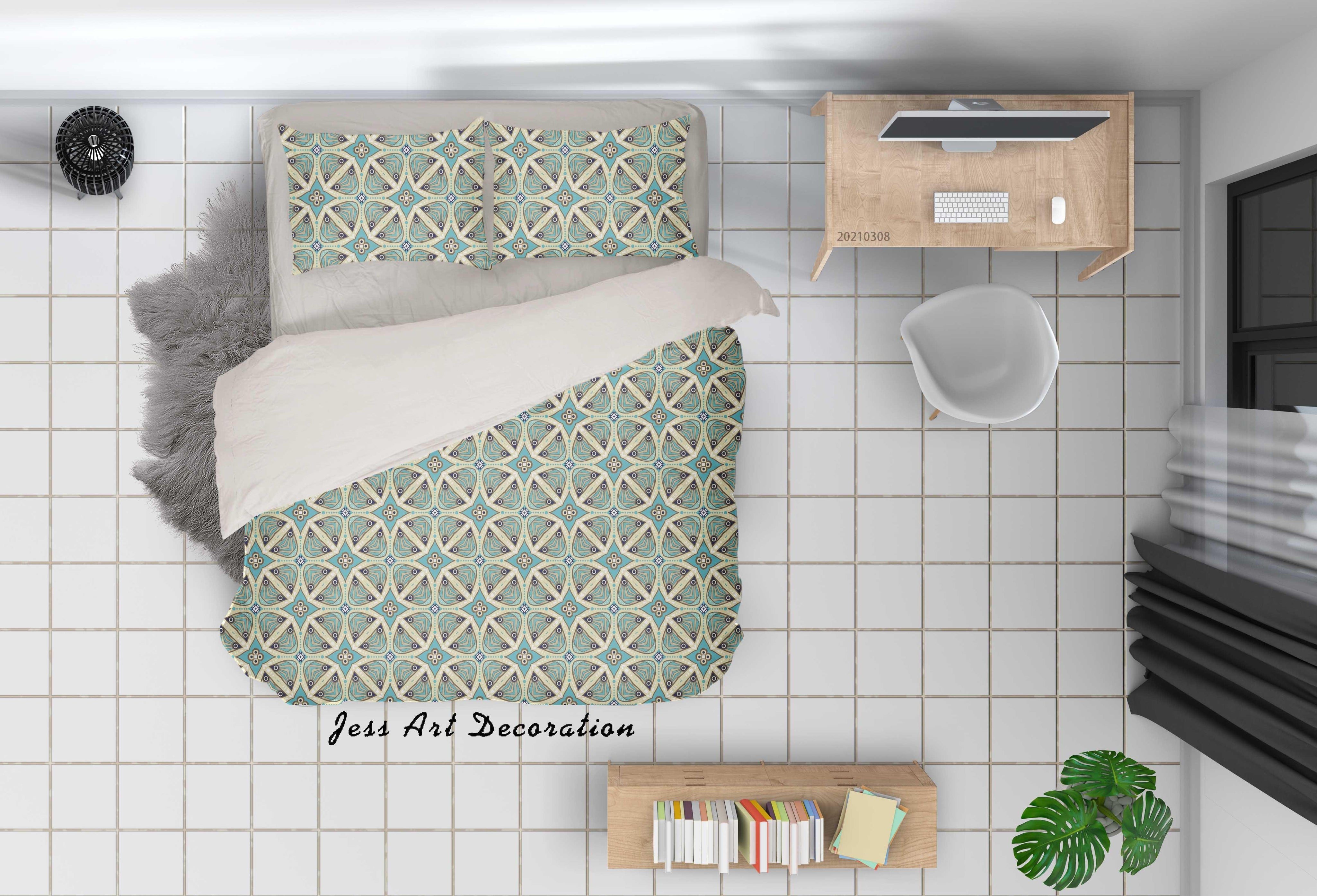 3D Abstract Blue Geometric Floral Quilt Cover Set Bedding Set Duvet Cover Pillowcases 26- Jess Art Decoration