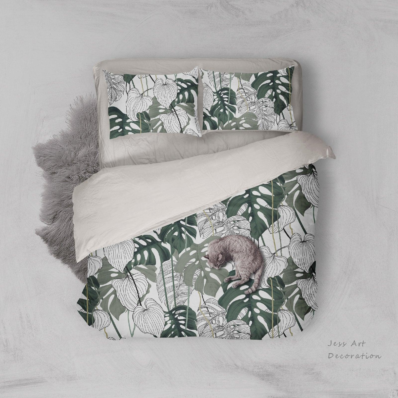 3D Green Plant Leaf Pattern Quilt Cover Set Bedding Set Pillowcases  5- Jess Art Decoration