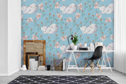 3D White Cat Flower Pattern Wall Mural Wallpaper A92 LQH- Jess Art Decoration