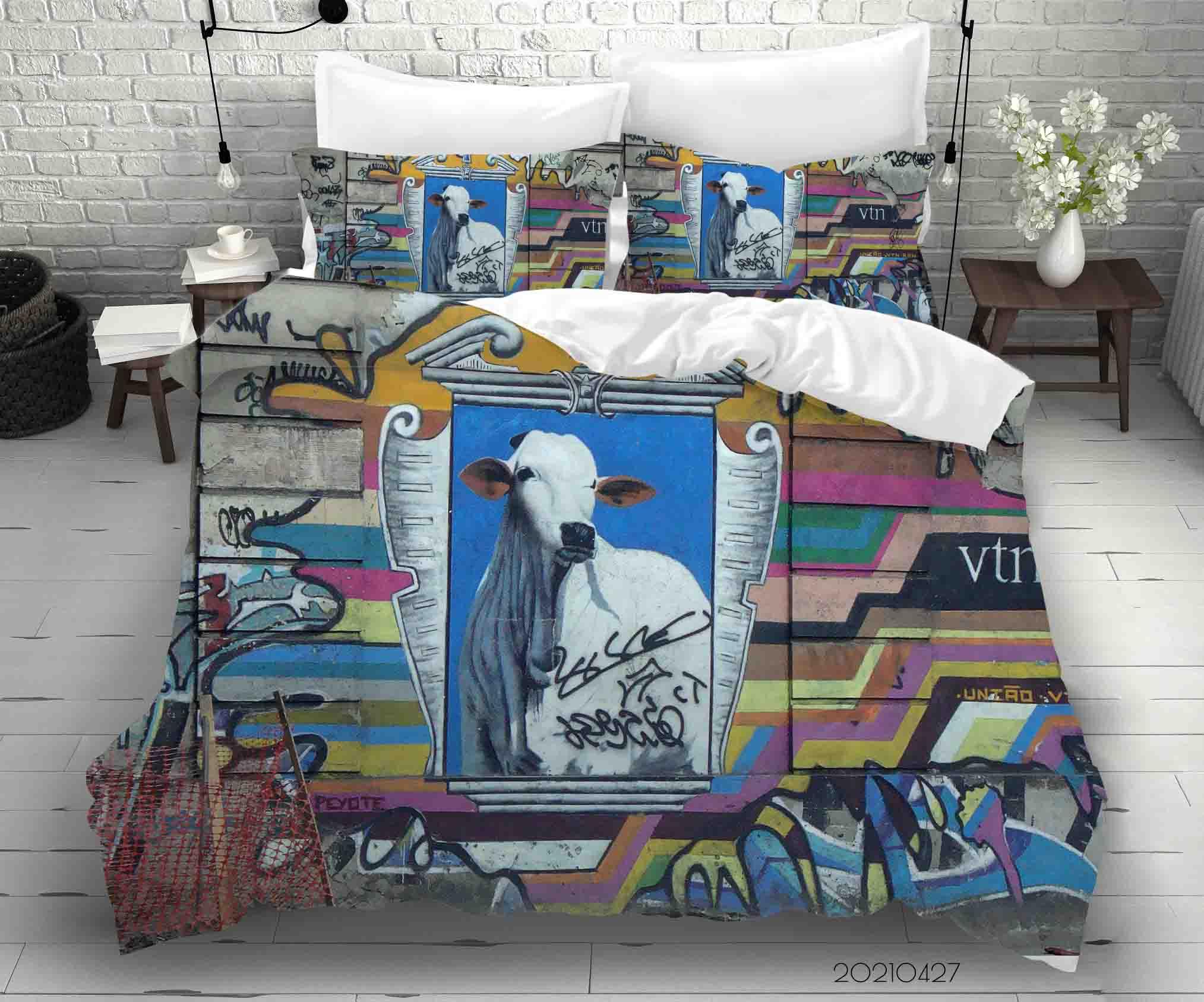3D Abstract Colored Street Graffiti Quilt Cover Set Bedding Set Duvet Cover Pillowcases 132- Jess Art Decoration