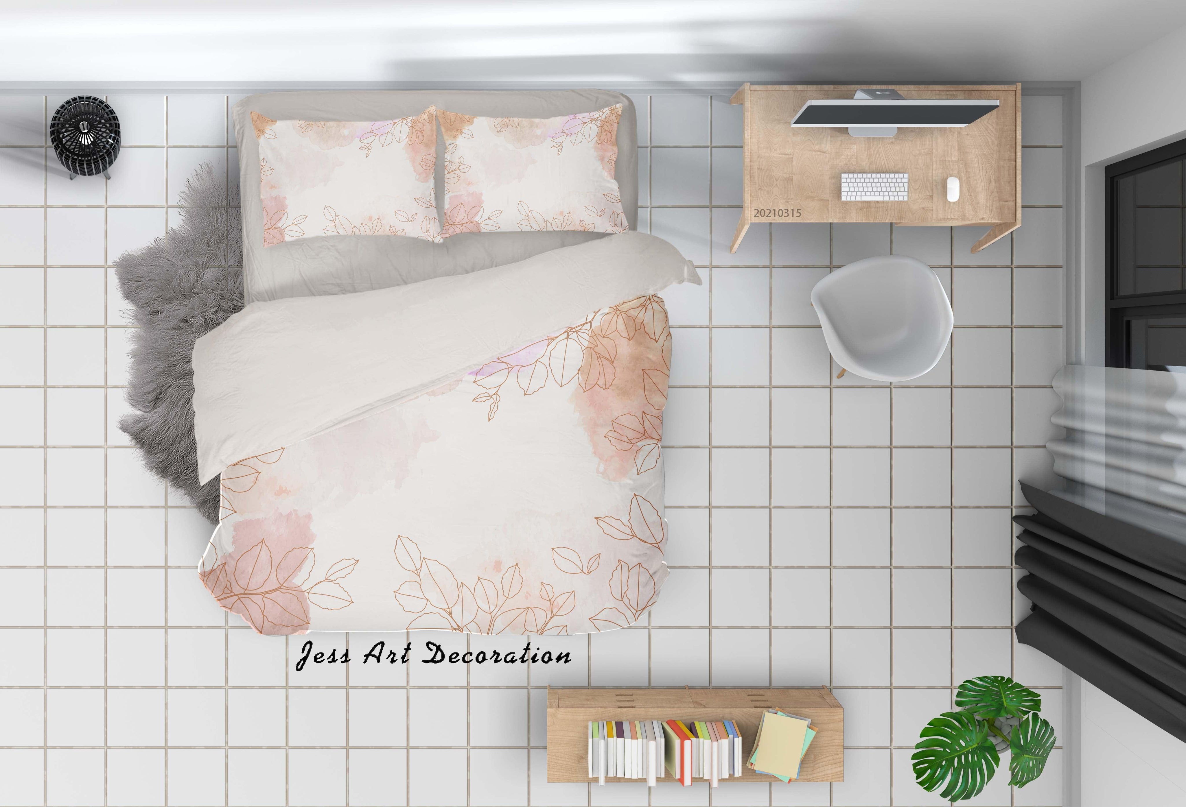3D Watercolor Leaf Pattern Quilt Cover Set Bedding Set Duvet Cover Pillowcases 90- Jess Art Decoration