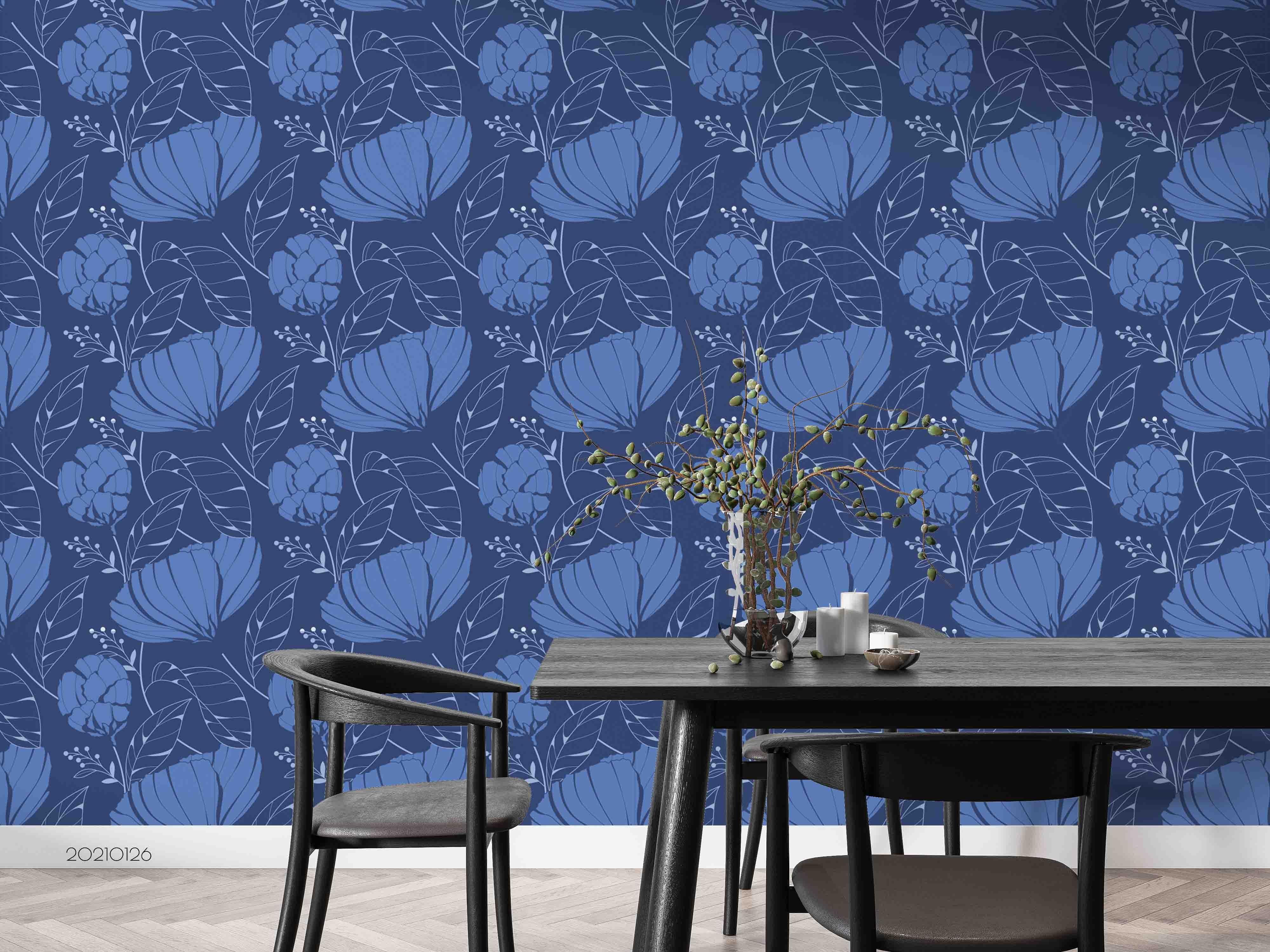 3D Hand Drawn Blue Floral Wall Mural Wallpaper LQH 15- Jess Art Decoration
