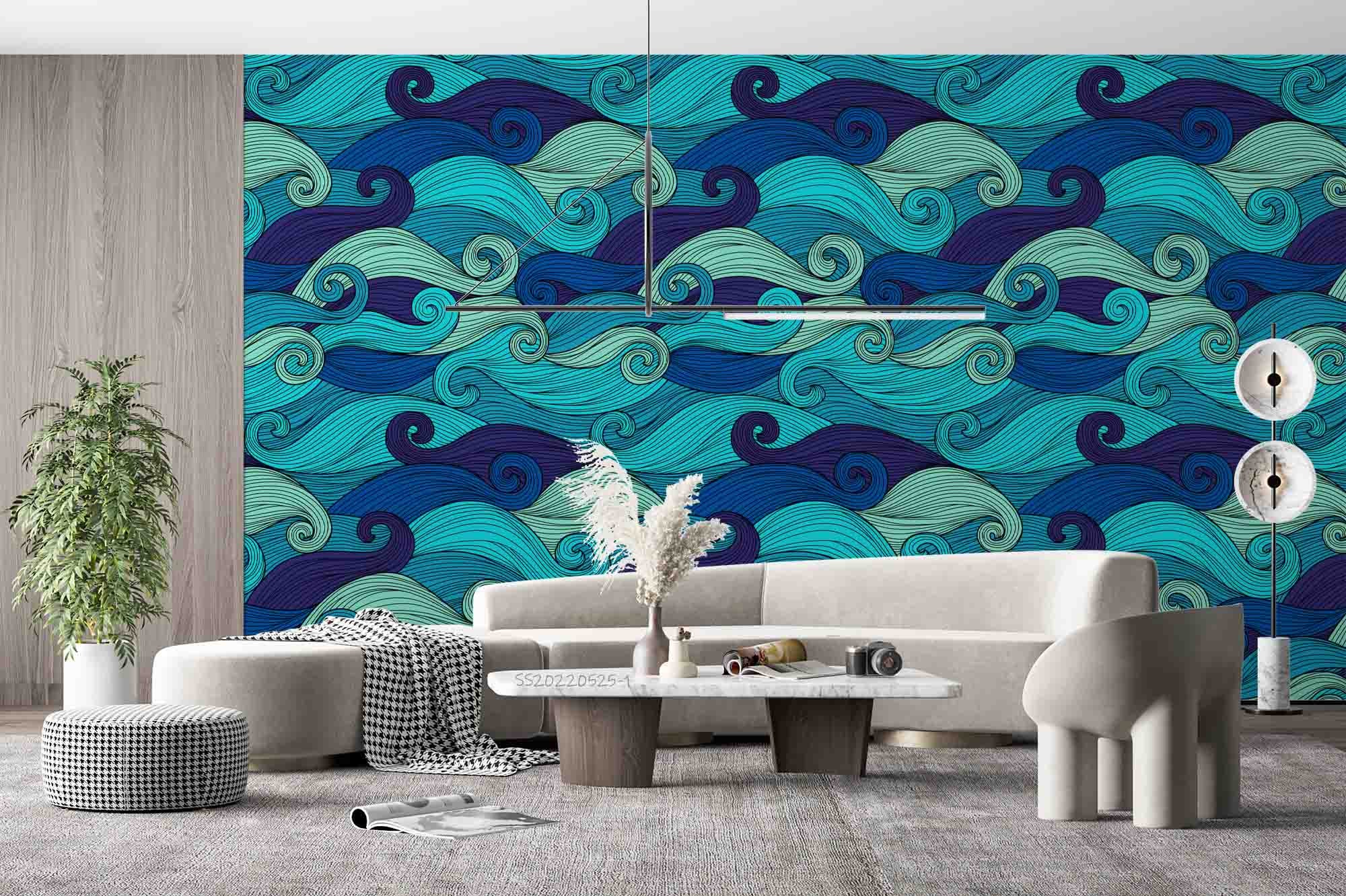 3D Abstract Wave Pattern Blue Green Wall Mural Wallpaper GD 4853- Jess Art Decoration